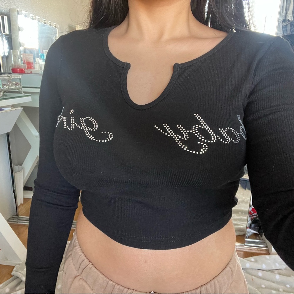 black long sleeve “baby girl”  rhinestone